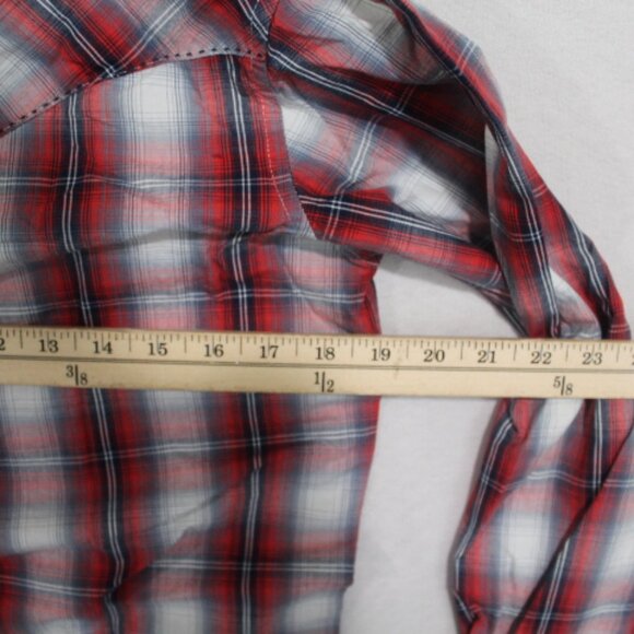 Wrangler Men Red Plaid Pearl Snap Long Sleeve Size Medium - Picture 4 of 7
